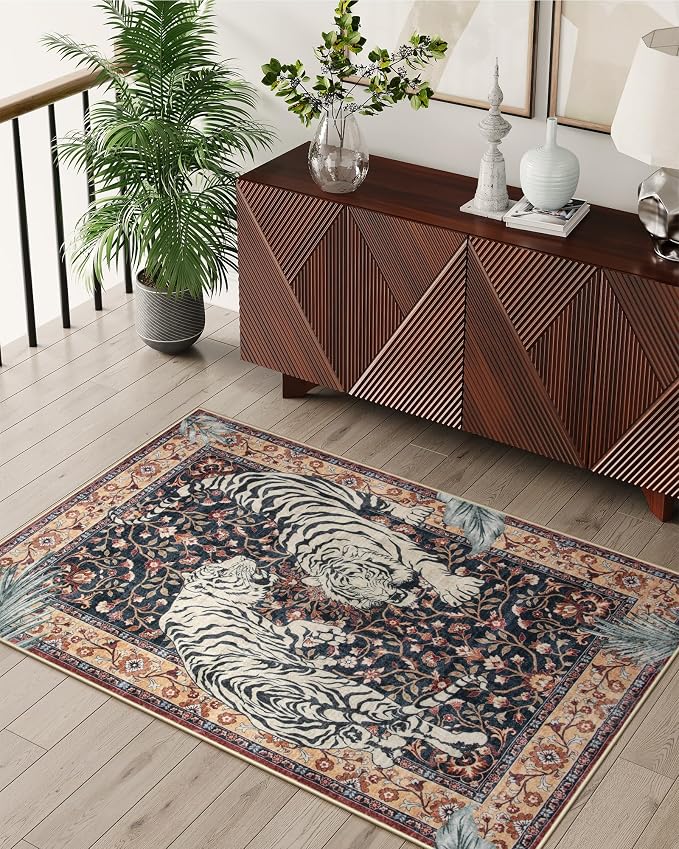 Moynesa Tiger Machine Washable Rug, 3 x 5 Entryway Area Rug Non Slip Vintage - Image 7
