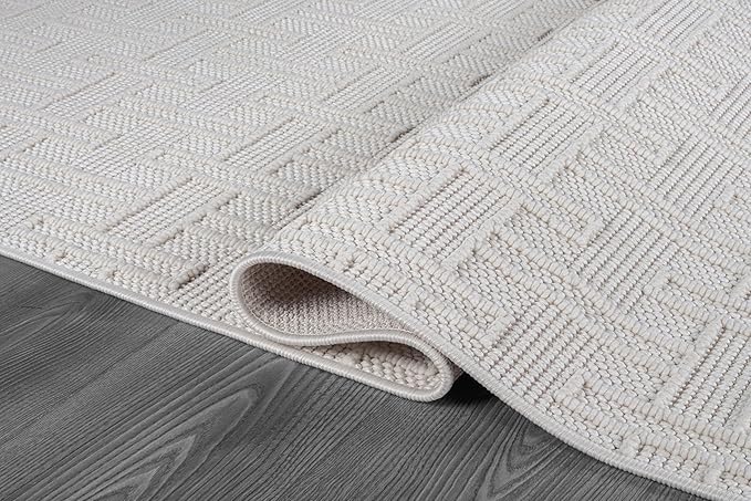 Micro Loop Indoor Rug White 10x14 Boho Geometric Neutral Area Rugs - Image 3