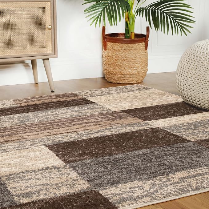 SUPERIOR Indoor Area Rug, Jute Backed, Modern Geometric Patchwork Floor Decor - Image 9