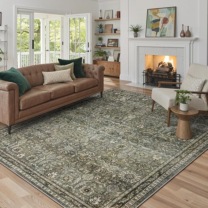 Lahome Green 8x10 Rugs for Living Room, Boho Washable Area Rugs for Bedroom by Lahome