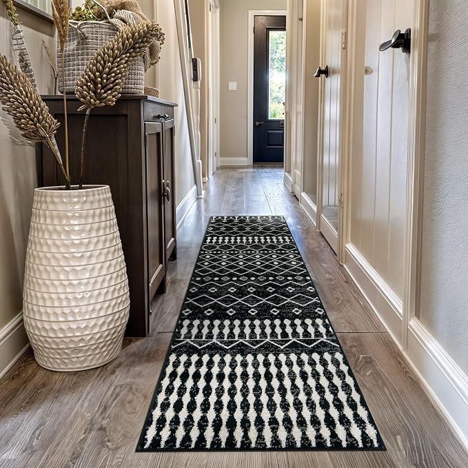 Rugshop Boho Black and White Tribal Area Rug – Geometric Diamond and Stripe - Image 6