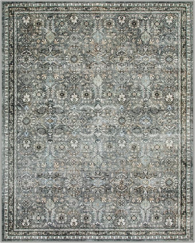 Lahome Black Floral Living Room Rug 8x10, Washable Charcoal Area Rugs - Image 8