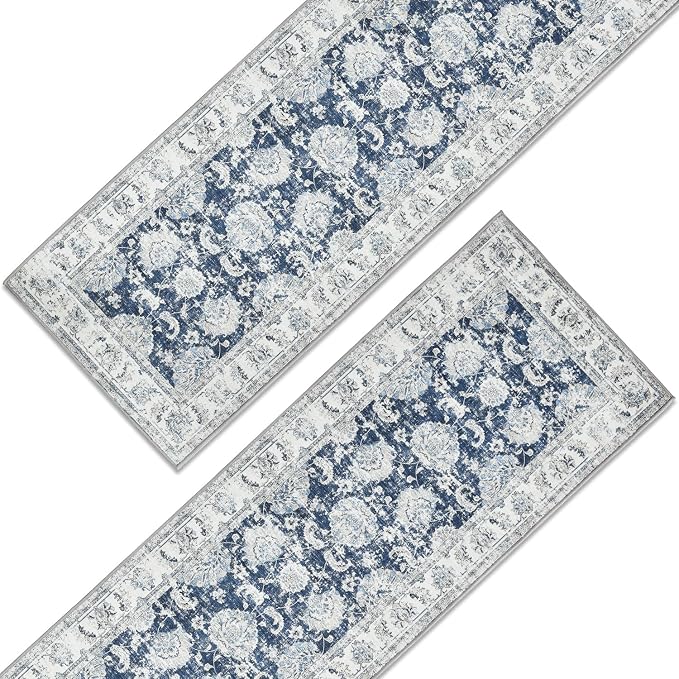 jinchan Fiora Runner Rug 3x10-2pcs Kitchen Washable Vintage Hallway Rug Floral - Image 2