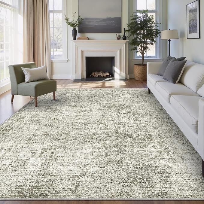 8x10 Area Rug Washable Vintage Neutral Living Room Carpet Large Indoor Non Slip by PureCozy