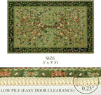 Green Area Rug 3x5 Washable, Non-Slip Small Rug Carpet, Floral Boho Low Pile - Image 2