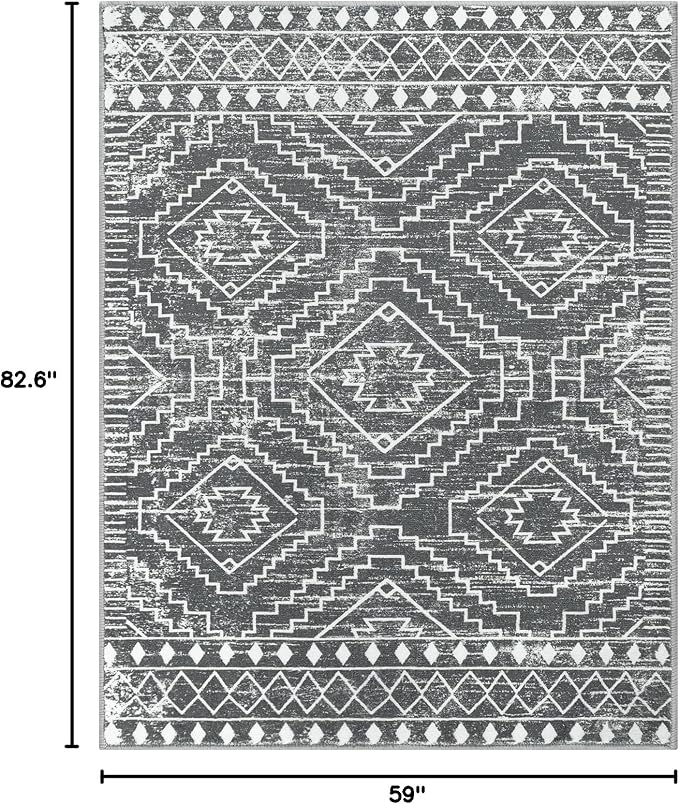 Wonnitar Moroccan 5x7 Washable Rug, Large Grey Area Rug - Image 2