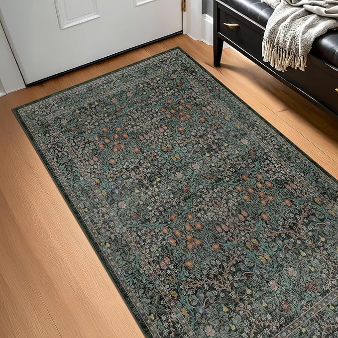 Dark Green Washable 3x6 Large Entryway Runner Rug Indoor, Non-Slip Floor Rugs - Image 8