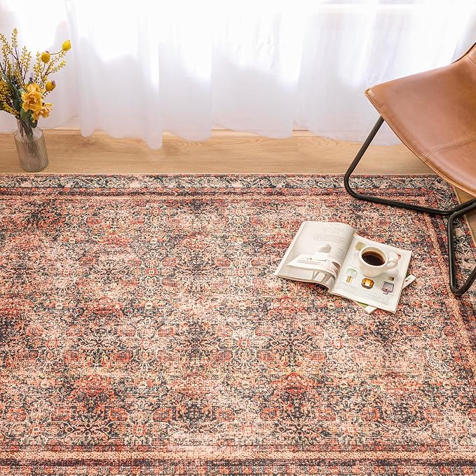 Phantoscope Washable Area Rug 4'x6' Non-Slip, Vintage Neutral Xmas Rugs - Image 6