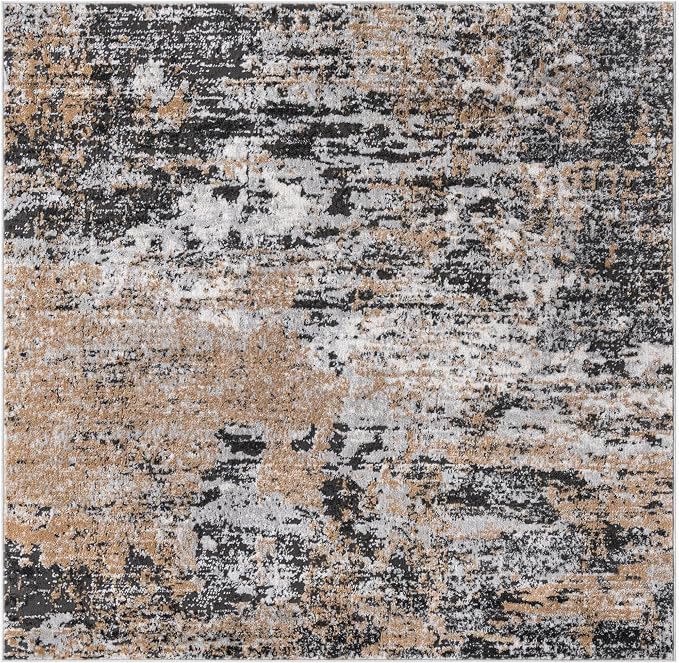 Rugs.com Leipzig Collection Rug – 5 Ft Square Beige Low-Pile Rug Perfect by Rugscom