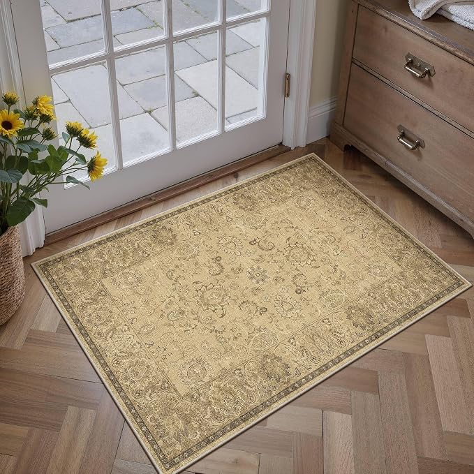 HUGEAR 2x3 Machine Washable Entryway Rugs Vintage Brown by HUGEAR