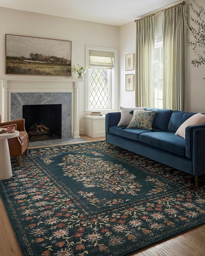 Loloi Rifle Paper Co. Laurel Collection LAU-02 Navy 2'-8" x 8' Runner Rug by Loloi