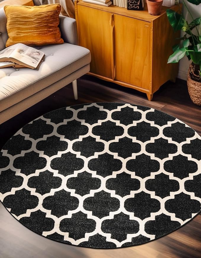 Rugs.com Lattice Collection Rug – 12 Ft Round Black Medium-Pile Rug Perfect by Rugscom