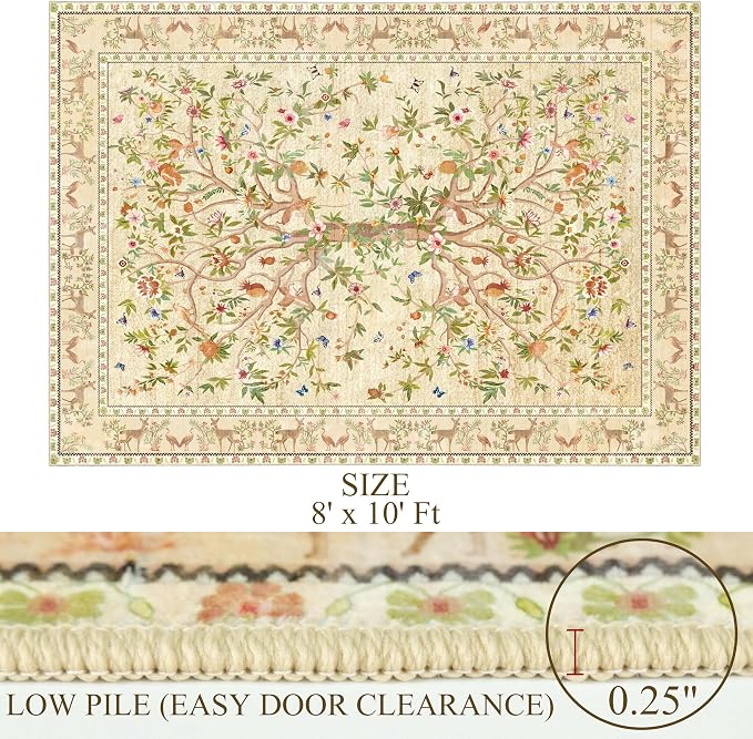 8x10 Area Rugs for Living Room, Machine Washable Non-Slip Carpet, Boho Floral - Image 2