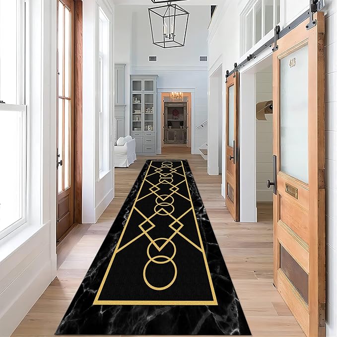 Luxury Gold Stamped Texture Hallway Runner Rug - Image 2