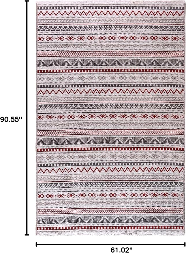 Alfa Rich 5x8 Red Burgundy White Gray Washable Area Rugs - Image 3