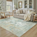 6x9 Washable Area Rug Teal Beige Abstract Living Room Bedroom Carpet Neutral by WondRg