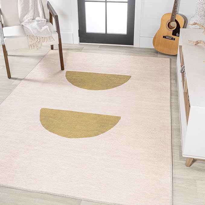 JONATHAN Y Machine Washable Cream/Moss Indoor Area Rug 4X6 ft, Luola Minimalist - Image 6