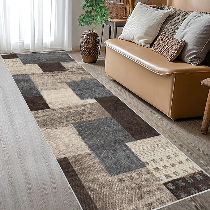 Modern Geometric Patchwork Indoor Runner Rug by Unknown