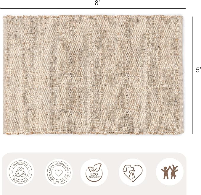 REDEARTH · Jute Cotton Area Rug, Sustainable Handwoven, Non-Shedding, Soft & - Image 2