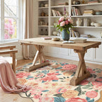 Washable Floral Area Rug 4x6 Beige Office Carpet Scalloped Flower Non Slip Soft by PureCozy