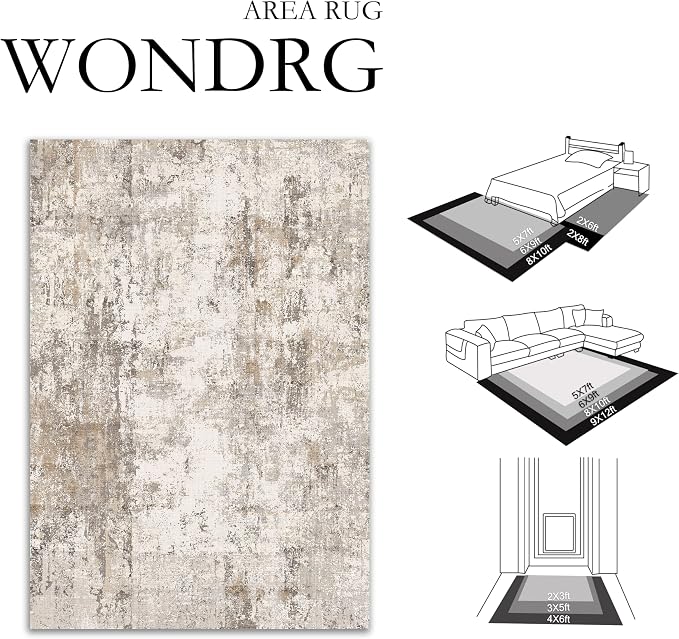 6x9 Washable Area Rug Brown Grey Abstract Living Room Bedroom Throw Rug Neutral - Image 2