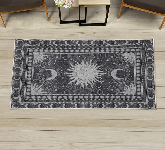 Ambesonne Sun and Moon Decorative Rug, Bohemian Artwork Design of Crescent by Ambesonne