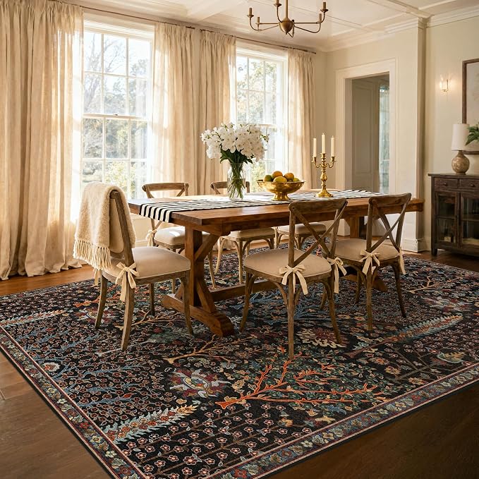 Kokia Boho Vintage Floral Area Rugs, Washable Oriental Botanical Rugs - Image 4