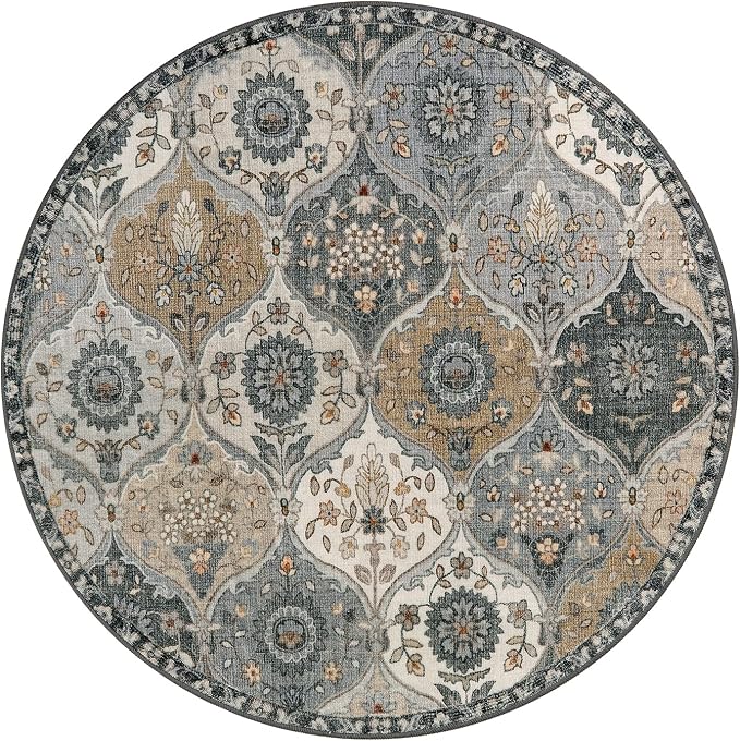 Lahome Moroccan Trellis Round Area Rugs, Washable Small Round Rug 3ft Non-Slip - Image 2