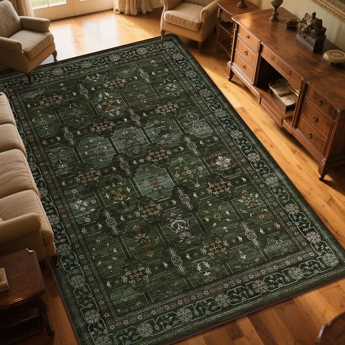 4x6 Area Rug for Bedroom Machine Washable, Non Slip Vintage Floral Kitchen Rugs - Image 6