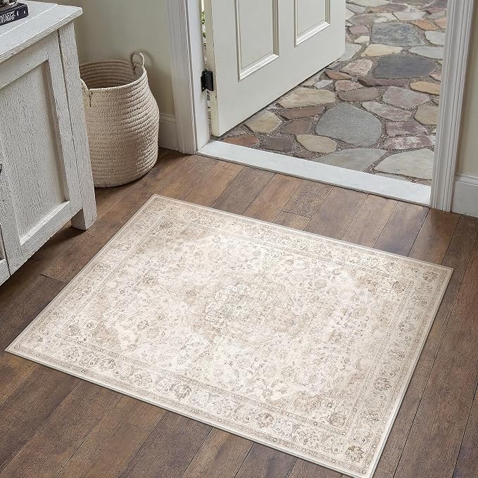 HUGEAR 2x3 Entryway Area Rug Vintage Beige Small Rug Machine Washable Door Mat - Image 3