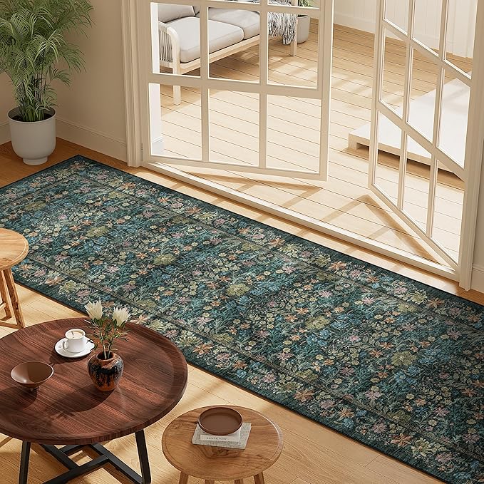 DUKINO 2x6 Runner Rug for Hallway, Washable Vintage Floral Kitchen Rug - Image 8