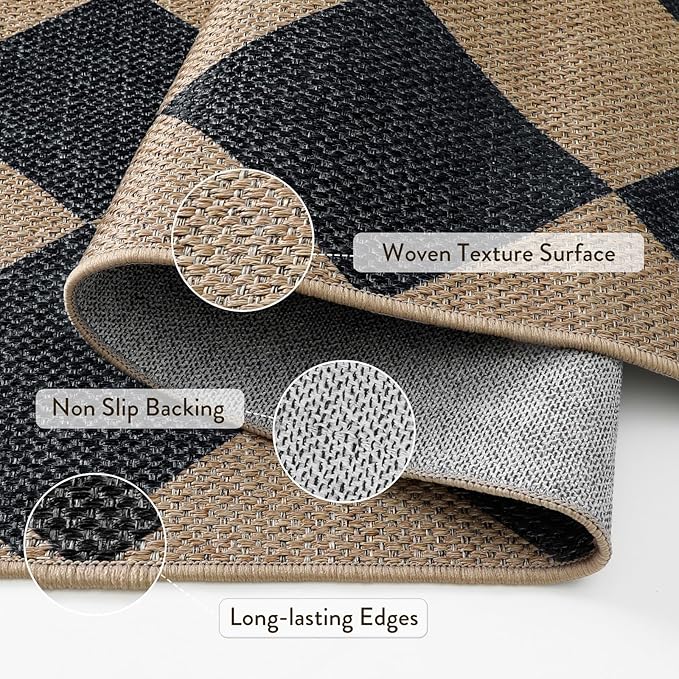 Lahome Checkered Easy Jute Kitchen Rug, 2x3 Front Door Mat Non Slip Washable - Image 3