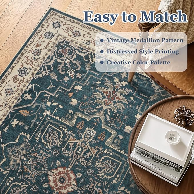 Vintage Distressed 8x10 Rugs for Living Room Bedroom, Washable Non Slip Dining - Image 7