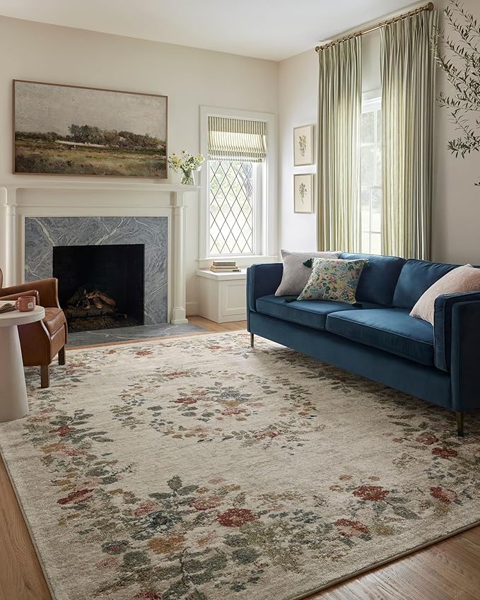 Loloi Rifle Paper Co. Laurel Collection LAU-01 Cream 2'-8" x 8' Runner Rug by Loloi
