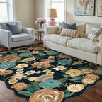 Washable Floral Area Rug 3x5 Black Office Carpet Scalloped Flower Non Slip Soft - Image 4