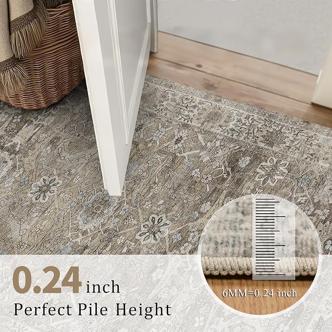 2x3 Entryway Rug Brown Grey Washable Vintage Rugs - Image 5