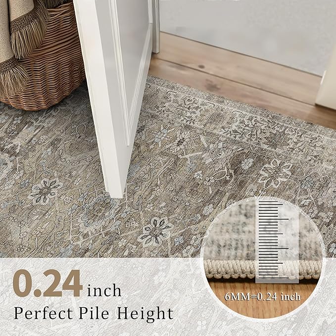 2x6 Runner Rug Grey Brown Vintage Washable Runner Rugs - Image 5