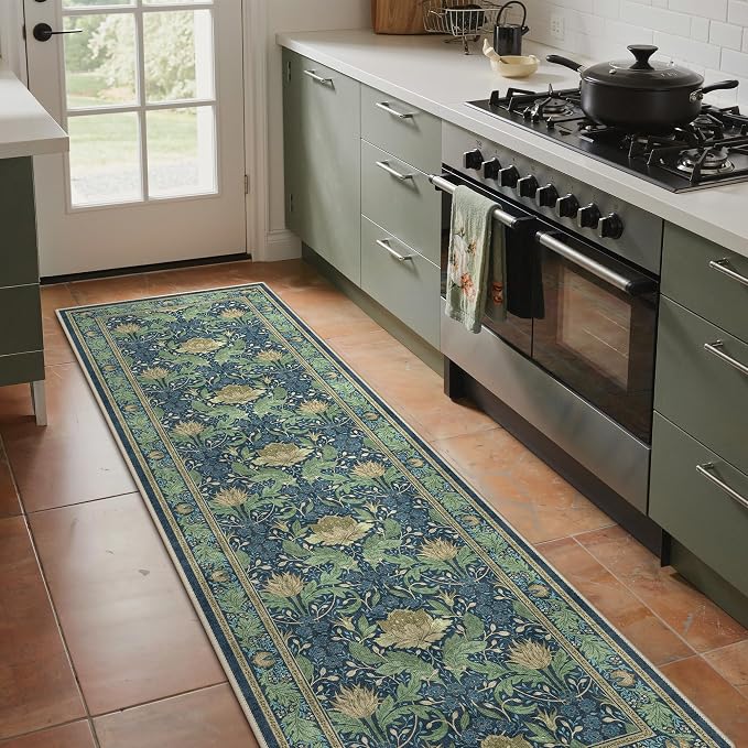 Bavni 2'6''x8 Runner Rug, Microfiber Washable Non-Slip Vintage Floral Rugs - Image 3