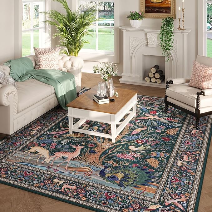 Rugcomf Area Rugs 5x7 Vibrant Tree of Life-Patterned Vintage Washable Area Rug by Rugcomf