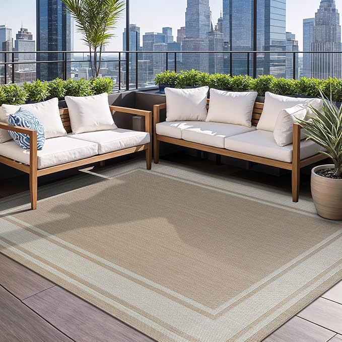 Beverly Rug Outdoor Rug 8x10 Modern Bordered Area Rugs - Image 5