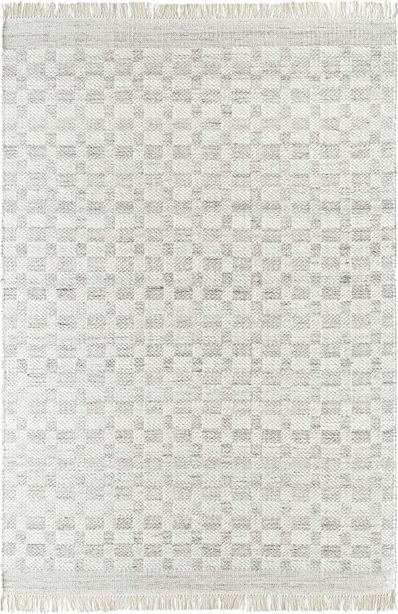 Mark&Day Wool Rugs, 2x8 Clinten Solid and Border Light Gray Runner Checkered Rug - Image 2