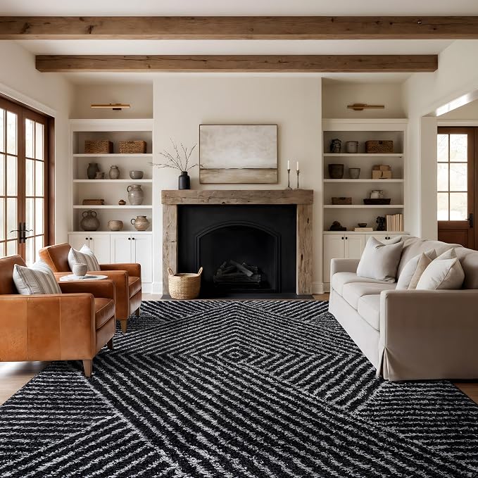 Rugshop Geometric Diamond Stripe Area Rug Anthracite Dark Gray 7' 10" x 10' by Rugshop