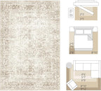 FMFUNCTEX 10x12 Washable Area Rug Beige Vintage Neutral Distressed Large Non - Image 2