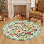 DUKINO Floral Round Rug, 4ft Washable Round Area Rug, Non Slip Indoor Low Pile - Image 5