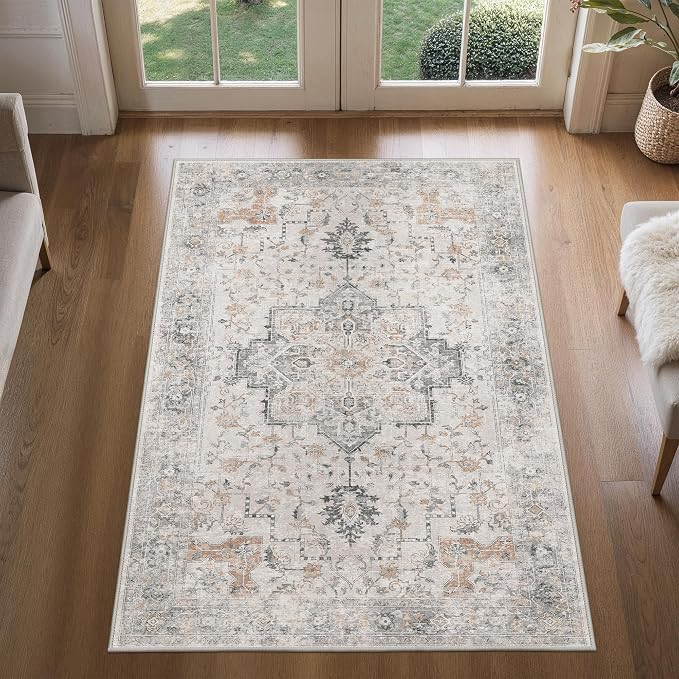 3x5 Area Rugs for Living Room, Machine Washable Non Slip Vintage Rugs, Low Pile - Image 3