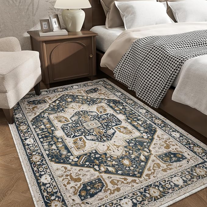 EnHomee 4x6 Washable Area Rugs for Bedroom, Boho Vintage Rugs, Foldable Area - Image 3