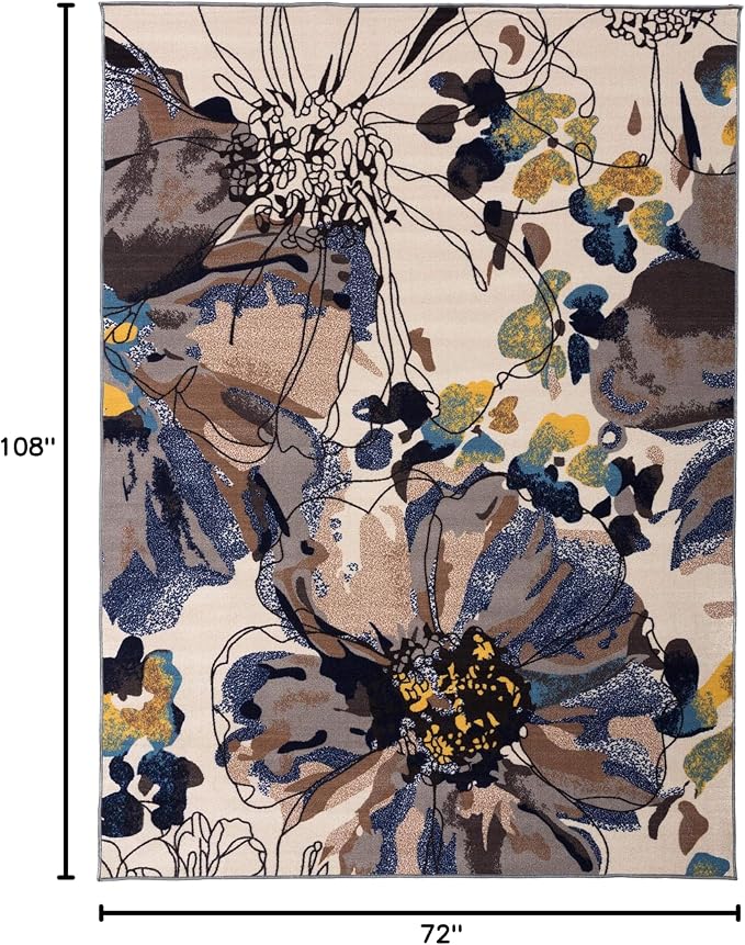 Rugshop Cream Bright Flowers Non Slip Non-Shedding Area Rug - Image 2