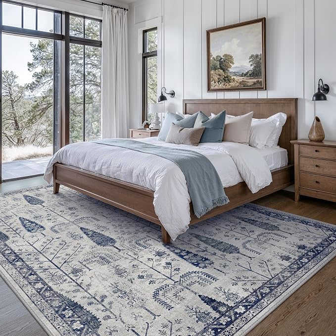Bavni Rugs for Living Room, Floral Non Slip Machine Washable Rug, Neutral Low - Image 2