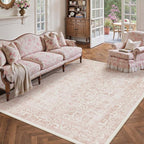 Pink Area Rug 5x7 Machine Washable Vintage Living Room Distressed Non Slip - Image 5