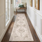 Runner Rug 3x8 Beige Hallway Washable Carpet Non Slip Vintage Medallion Carpet - Image 5